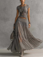 ELENA | LACE PANELED MAXI SKIRT SET