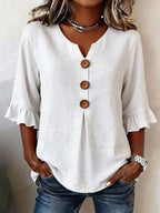 Jessara - Ruffle-Sleeve Linen Blouse