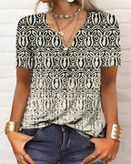 Denise - Blusa boho con scollo a V e bottoni per donne
