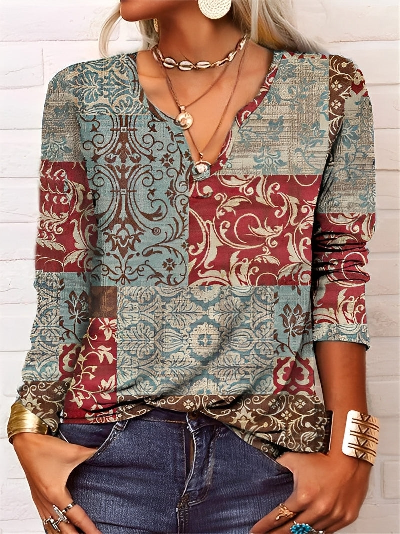Denise - Blusa boho con scollo a V e bottoni per donne