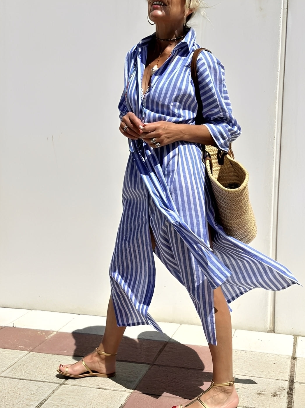 Merilyn - Comodo abito camicia a righe per donne