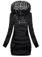 Roxanne - Abito in maglia casual stampato con cappuccio per donne