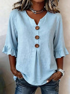 Jessara - Ruffle-Sleeve Linen Blouse