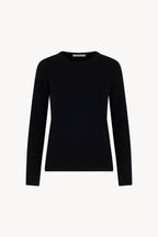 Girocollo in Maglia Rasata in Puro Cashmere Nero
