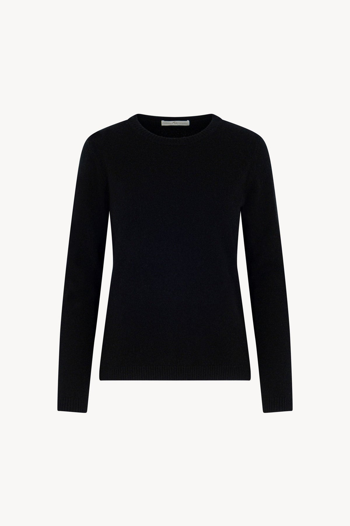 Girocollo in Maglia Rasata in Puro Cashmere Nero