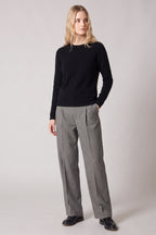 Girocollo in Maglia Rasata in Puro Cashmere Nero