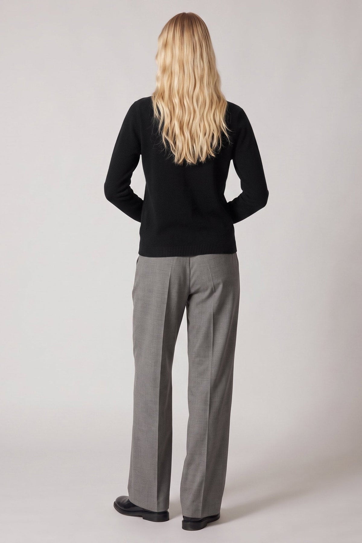 Girocollo in Maglia Rasata in Puro Cashmere Nero