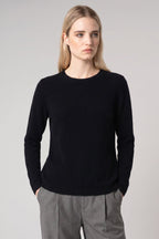 Girocollo in Maglia Rasata in Puro Cashmere Nero