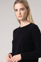 Girocollo in Maglia Rasata in Puro Cashmere Nero
