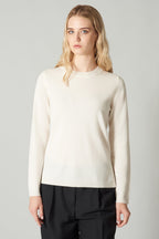 Girocollo in Maglia Rasata in Puro Cashmere Latte