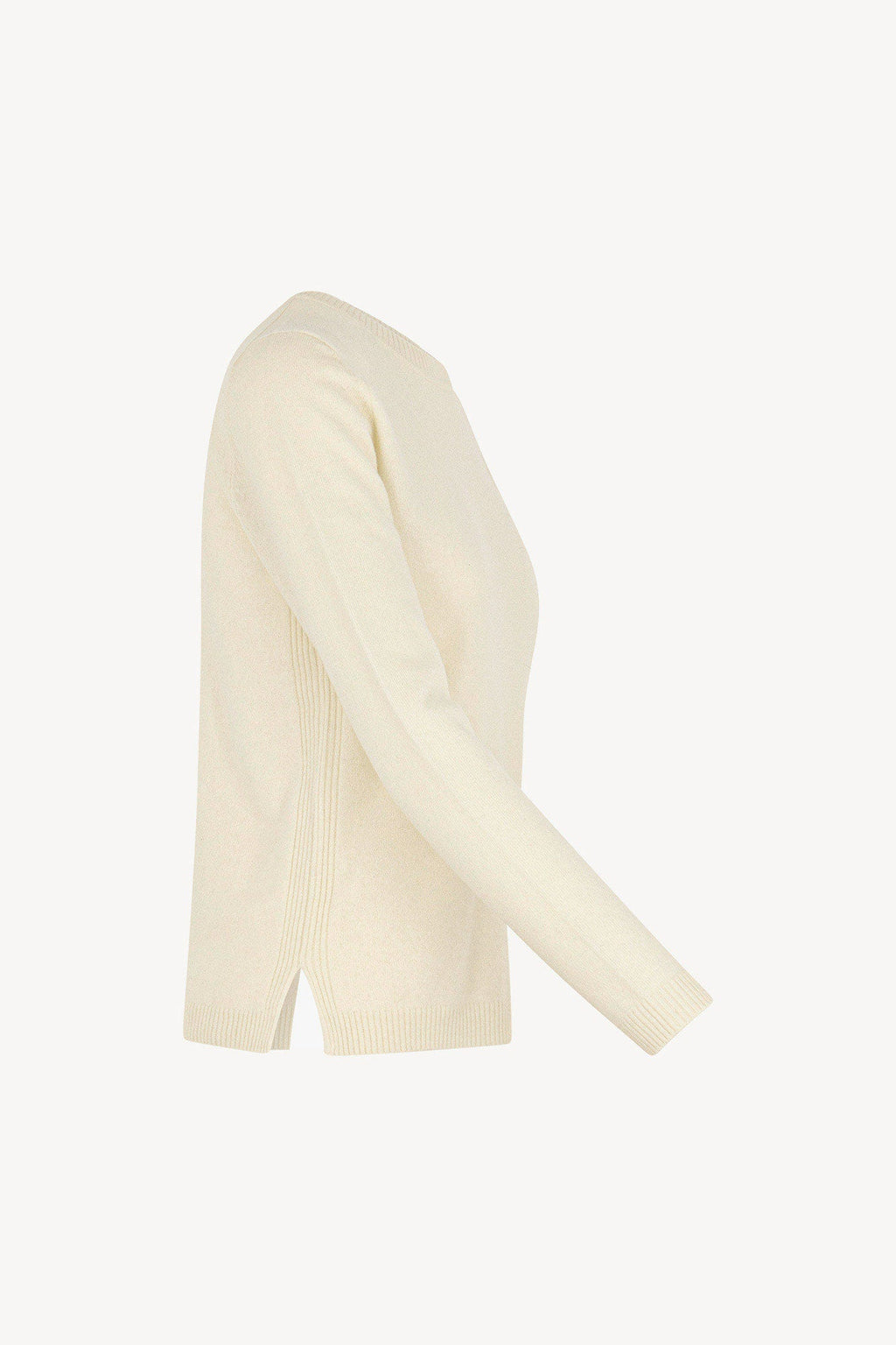 Girocollo in Maglia Rasata in Puro Cashmere Latte