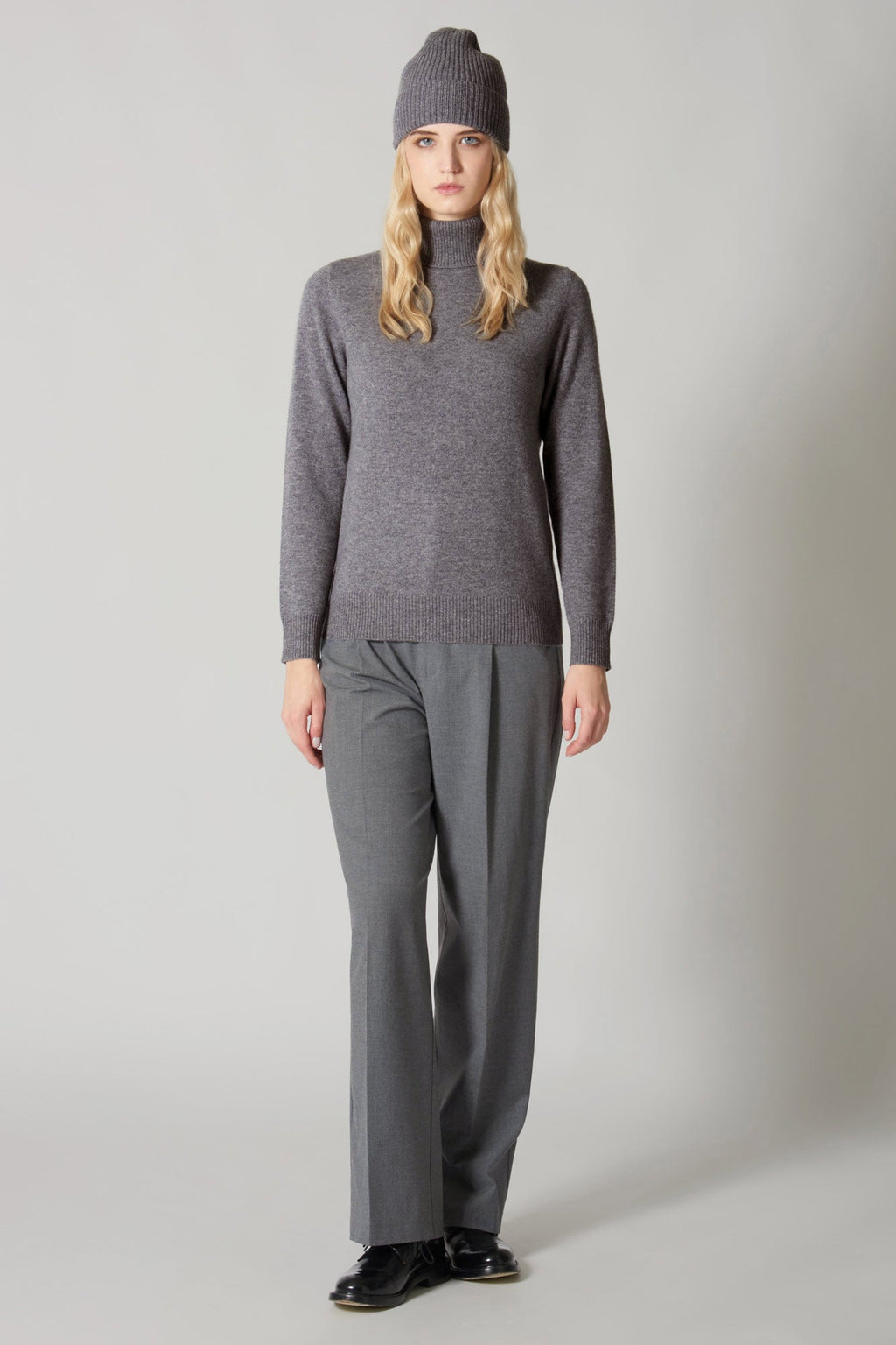 Dolcevita in Maglia Rasata in Puro Cashmere Derby