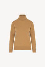 Dolcevita in Maglia Rasata in Puro Cashmere Cammello