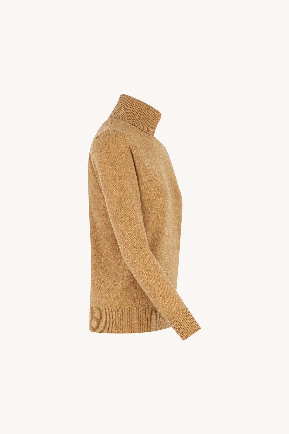 Dolcevita in Maglia Rasata in Puro Cashmere Cammello