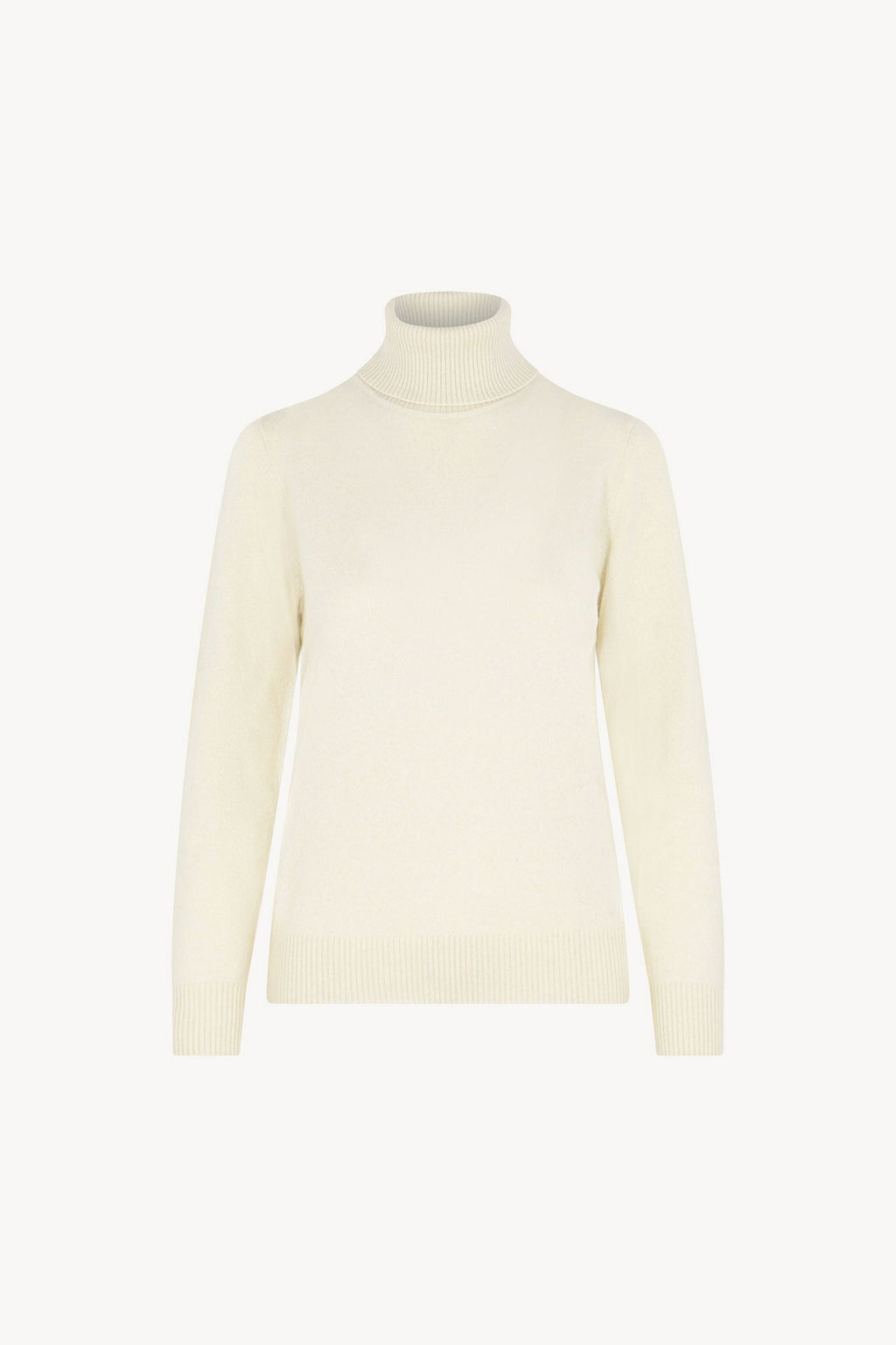 Dolcevita in Maglia Rasata in Puro Cashmere Latte