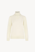 Dolcevita in Maglia Rasata in Puro Cashmere Latte
