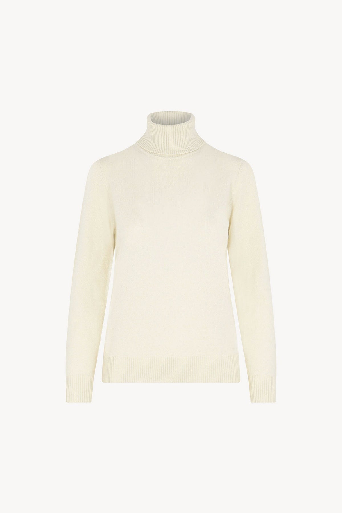 Dolcevita in Maglia Rasata in Puro Cashmere Latte