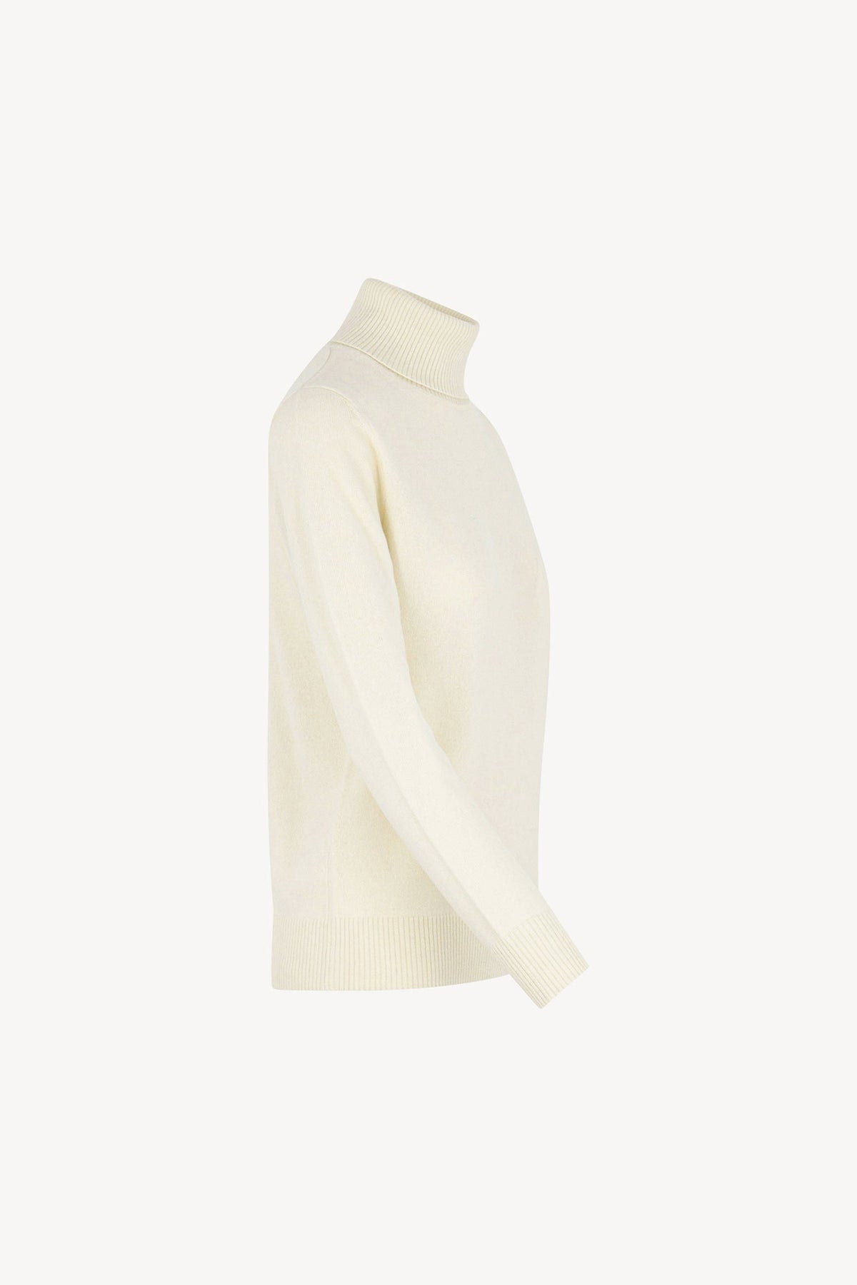 Dolcevita in Maglia Rasata in Puro Cashmere Latte