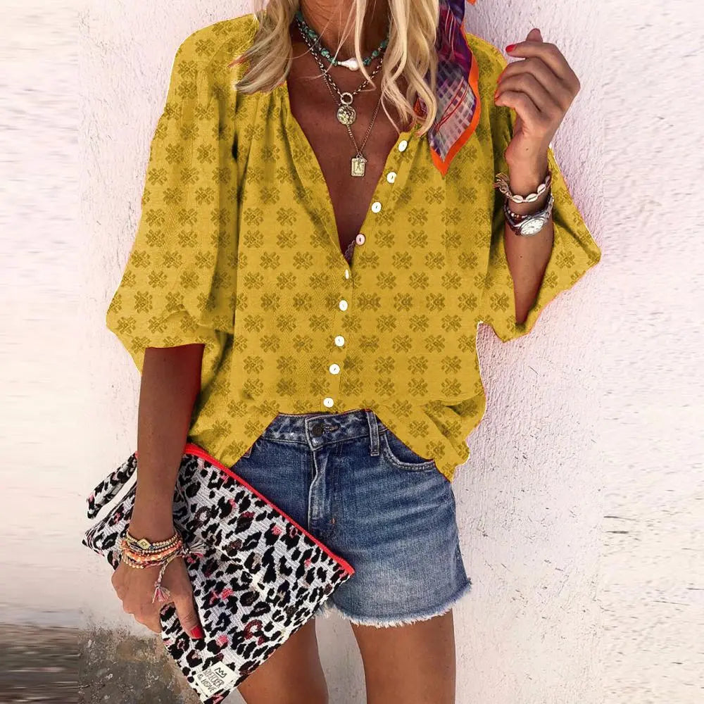 Isabella - Top Fiorito con Bottoni Vintage