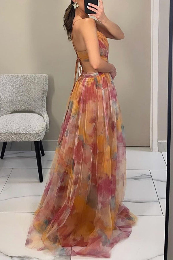 Gwendolyn - Elegante Abito Lungo con Stampa Floreale Donna