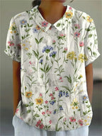 Shira - Elegante camicia da donna in lino con stampa di pesci