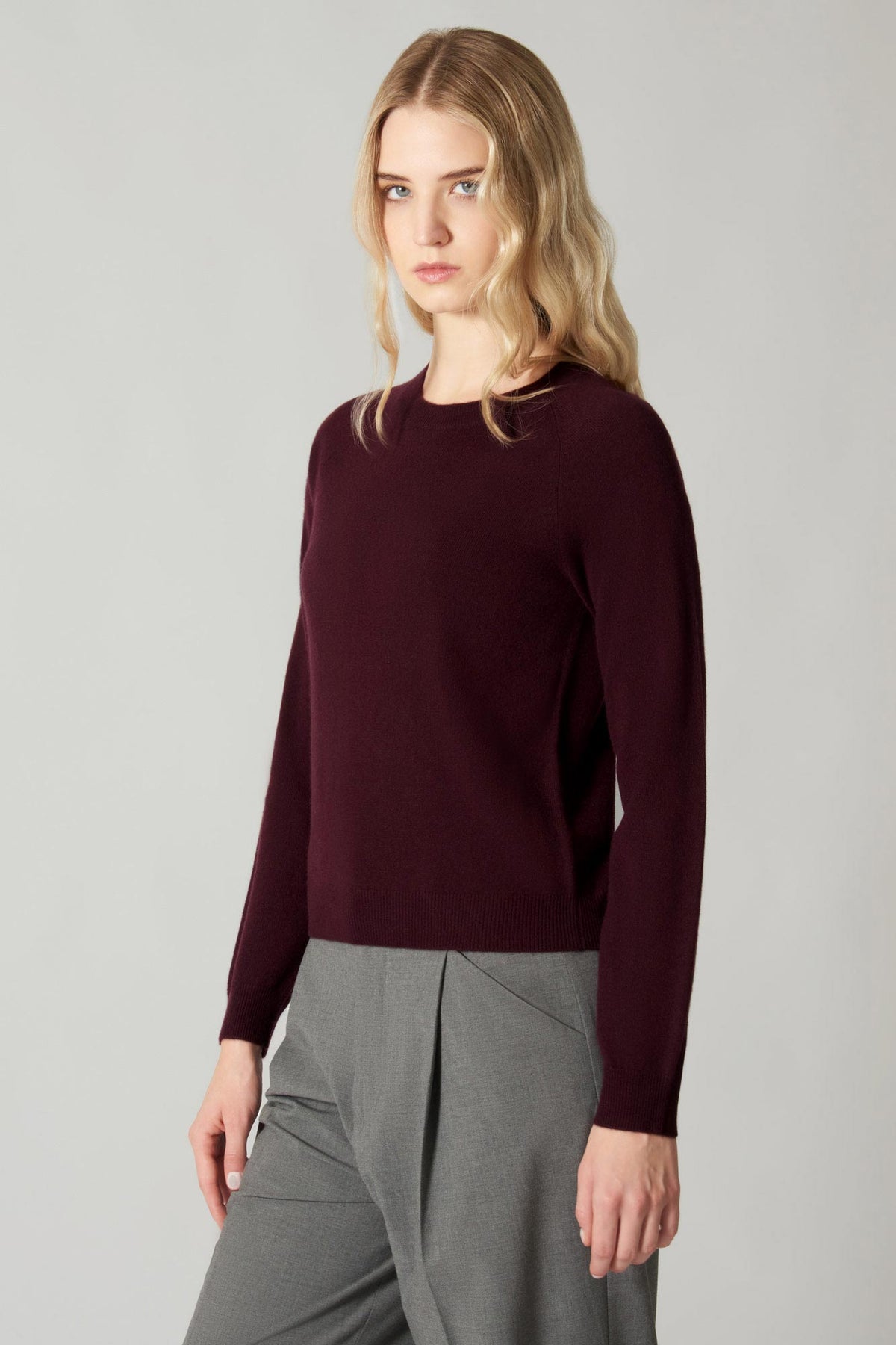 Girocollo Manica Raglan in Puro Cashmere Acero