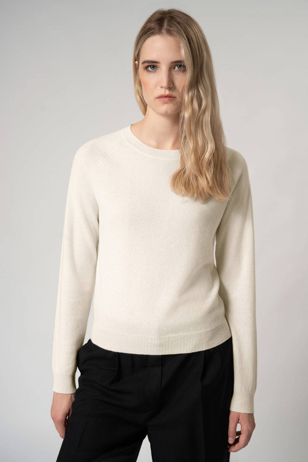 Girocollo Manica Raglan in Puro Cashmere Latte