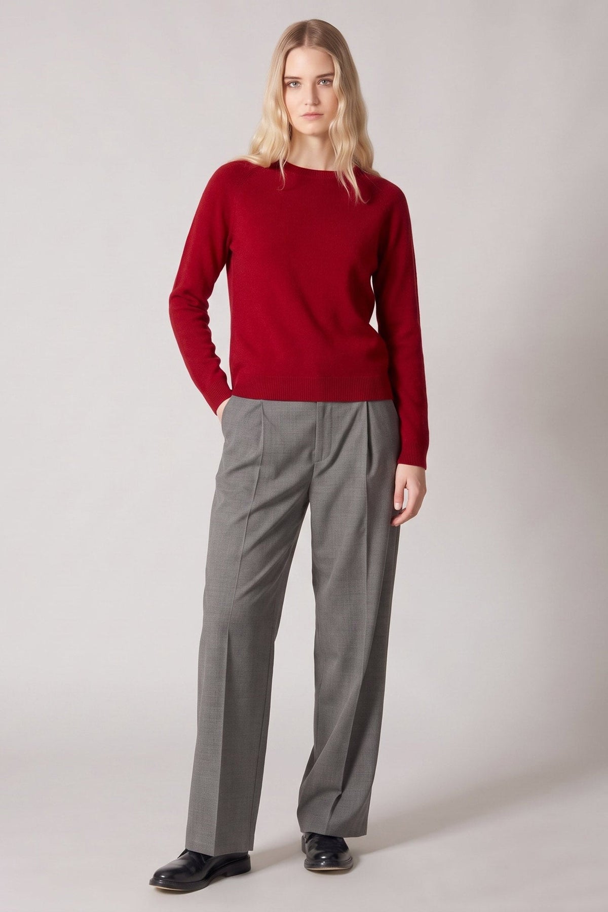 Girocollo Manica Raglan in Puro Cashmere Rubino