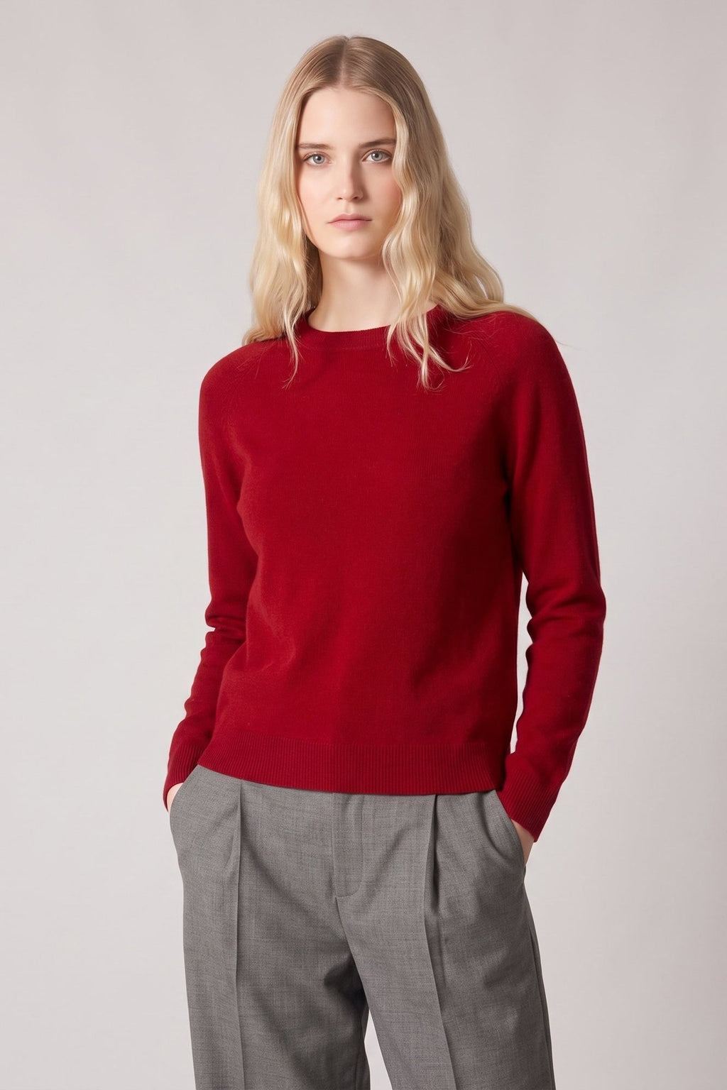 Girocollo Manica Raglan in Puro Cashmere Rubino