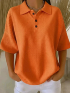 Peggie™ | Comfortable Waffle Polo Blouse