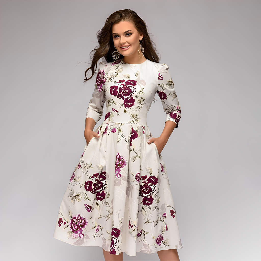 Elisabeth - Elegante abito a maniche lunghe con motivo floreale per donne