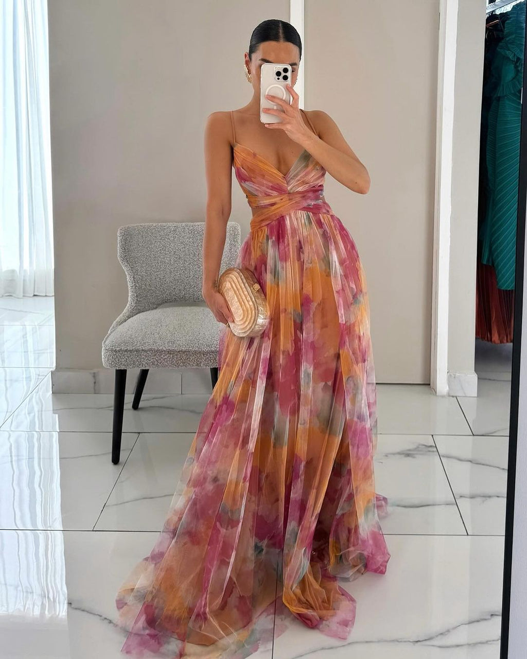 Gwendolyn - Elegante Abito Lungo con Stampa Floreale Donna