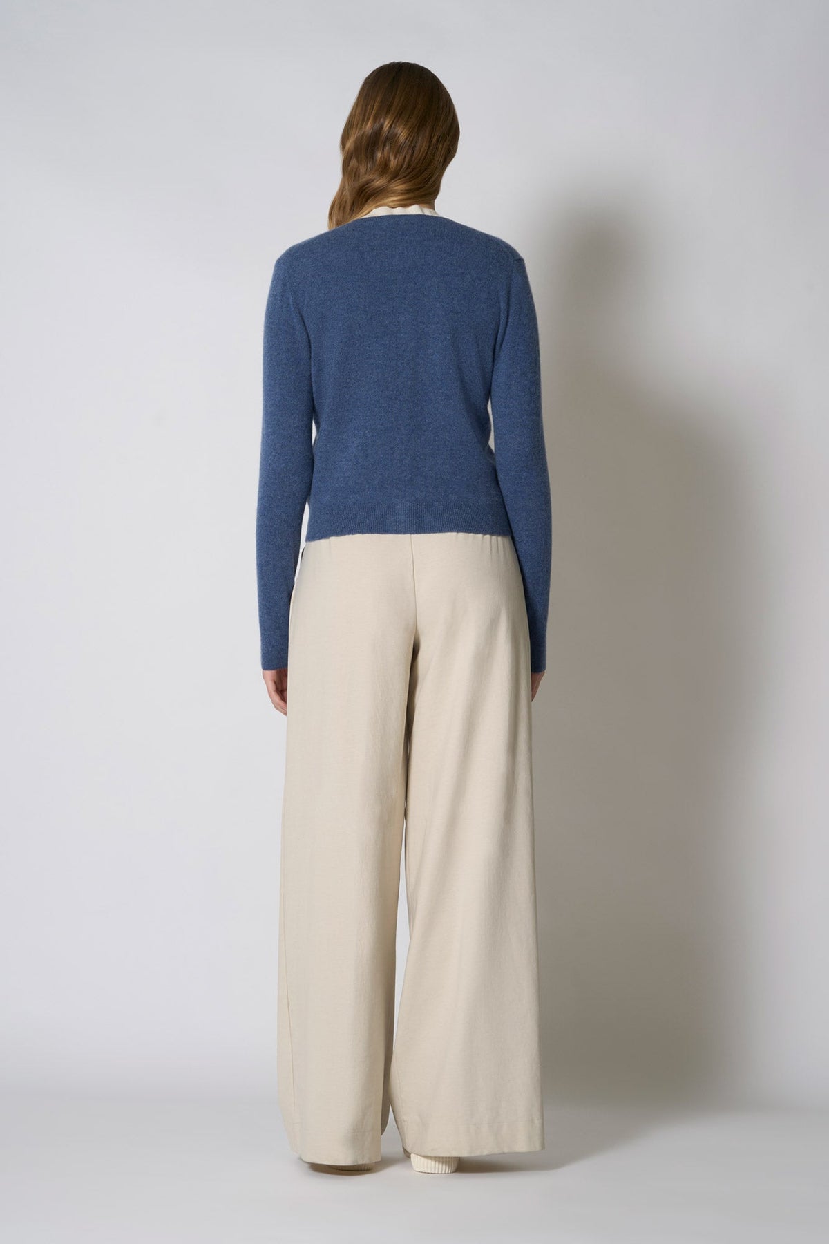 Cardigan Girocollo in Puro Cashmere Denim Scuro