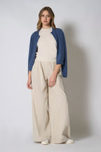 Cardigan Girocollo in Puro Cashmere Denim Scuro