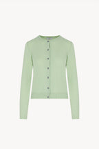 Cardigan Girocollo in Puro Cashmere Verde Pastello