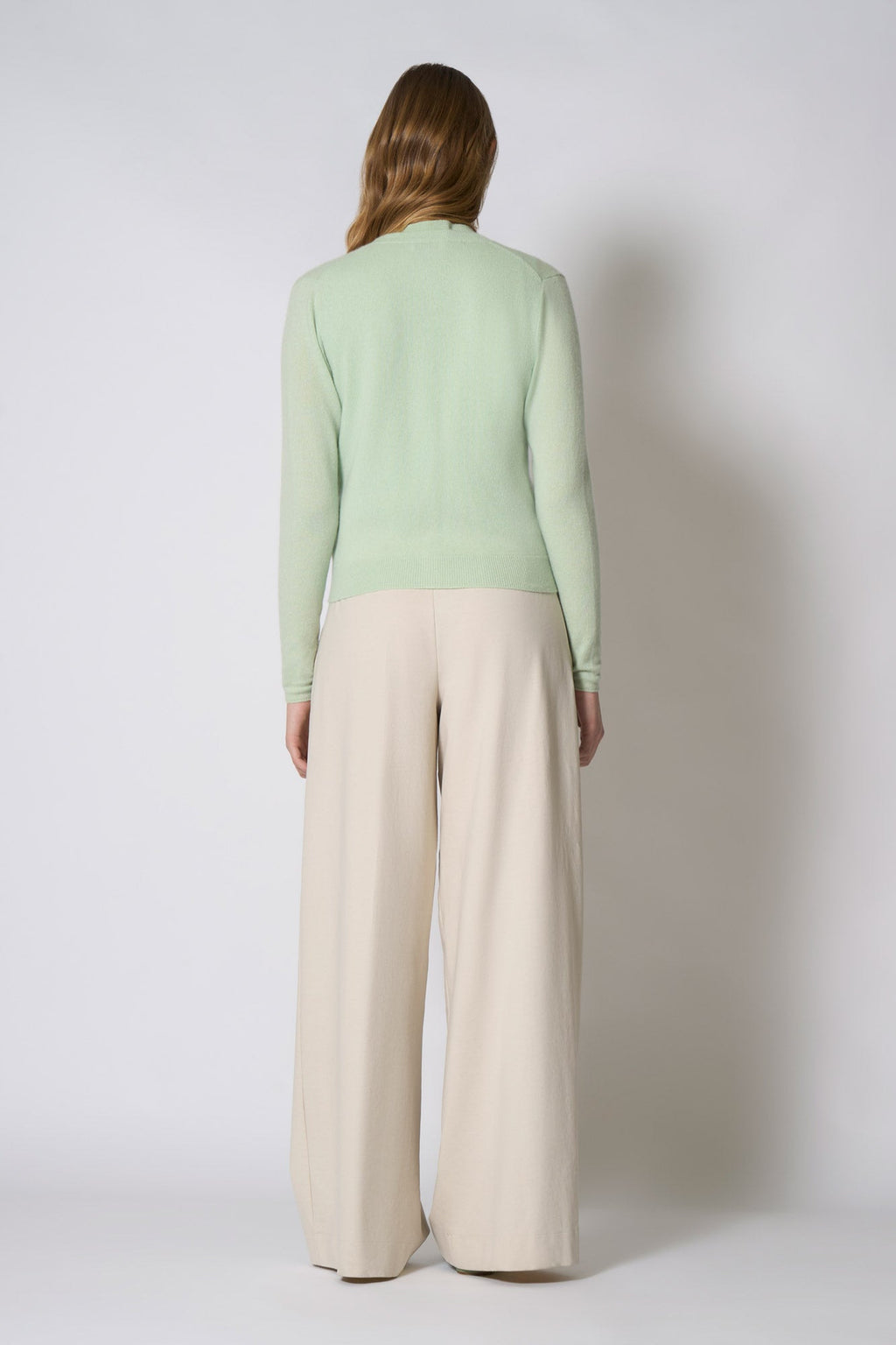 Cardigan Girocollo in Puro Cashmere Verde Pastello