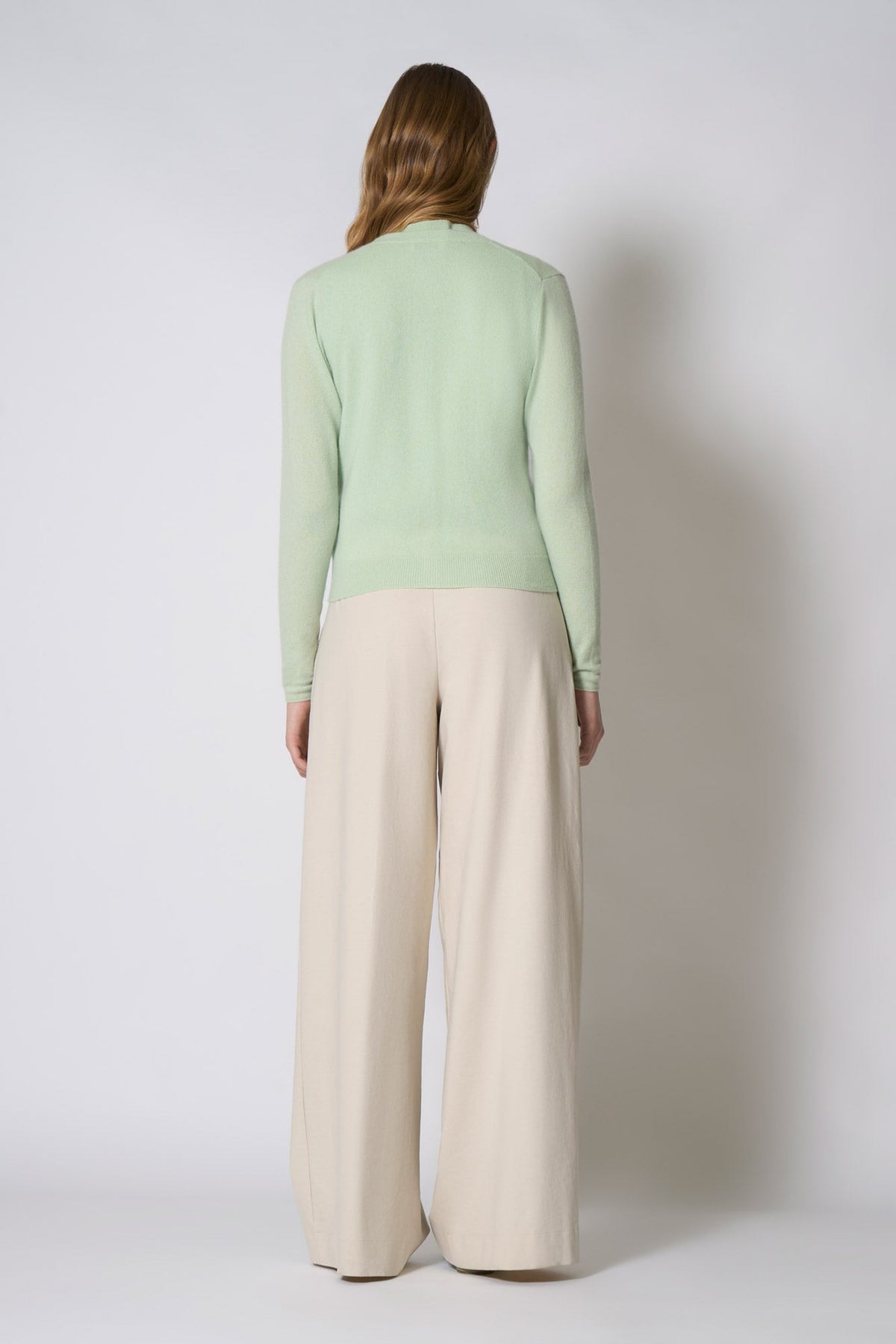 Cardigan Girocollo in Puro Cashmere Verde Pastello