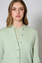 Cardigan Girocollo in Puro Cashmere Verde Pastello