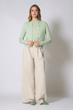 Cardigan Girocollo in Puro Cashmere Verde Pastello