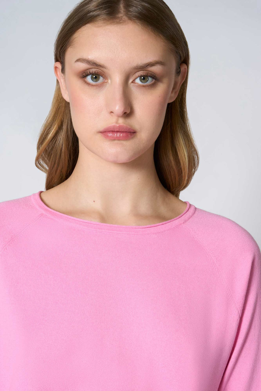 Maglia Girocollo in Cotone Seta Cashmere Rosa