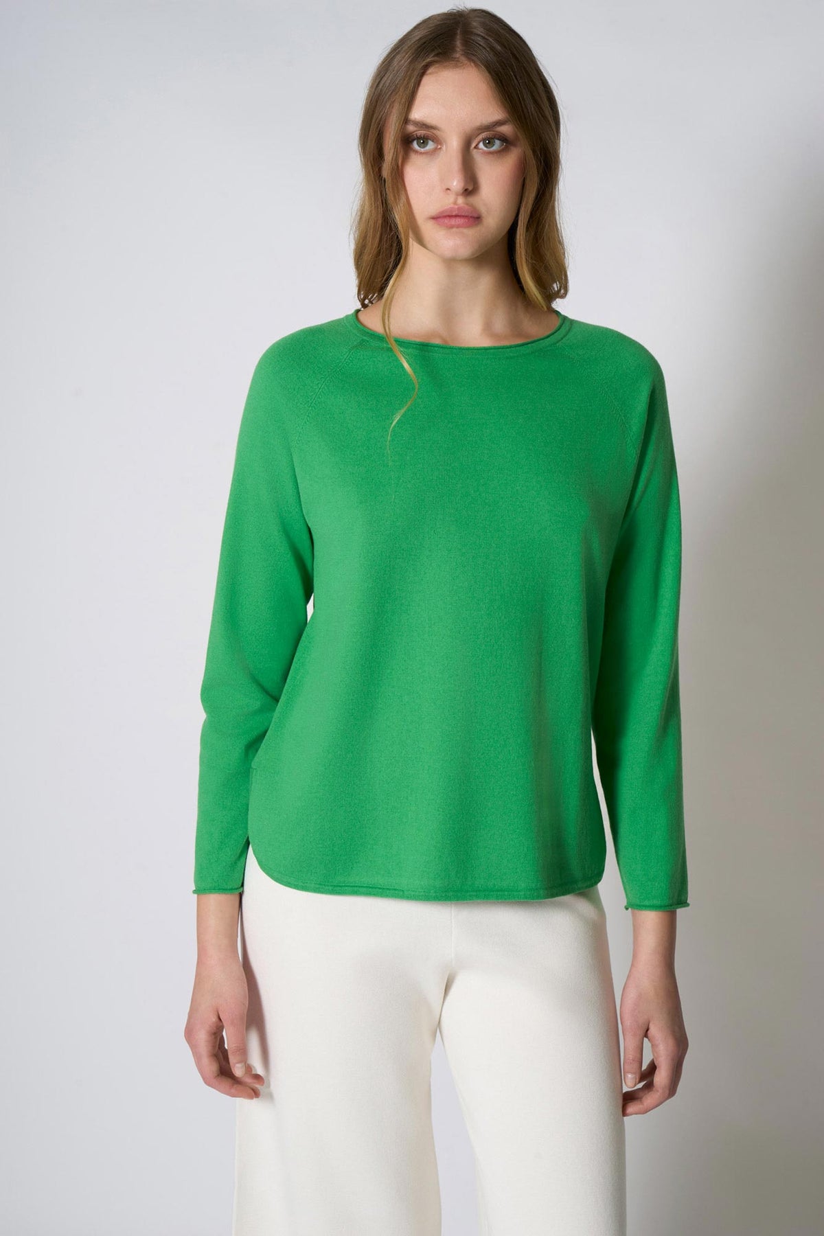 Maglia Girocollo in Cotone Seta Cashmere Verde
