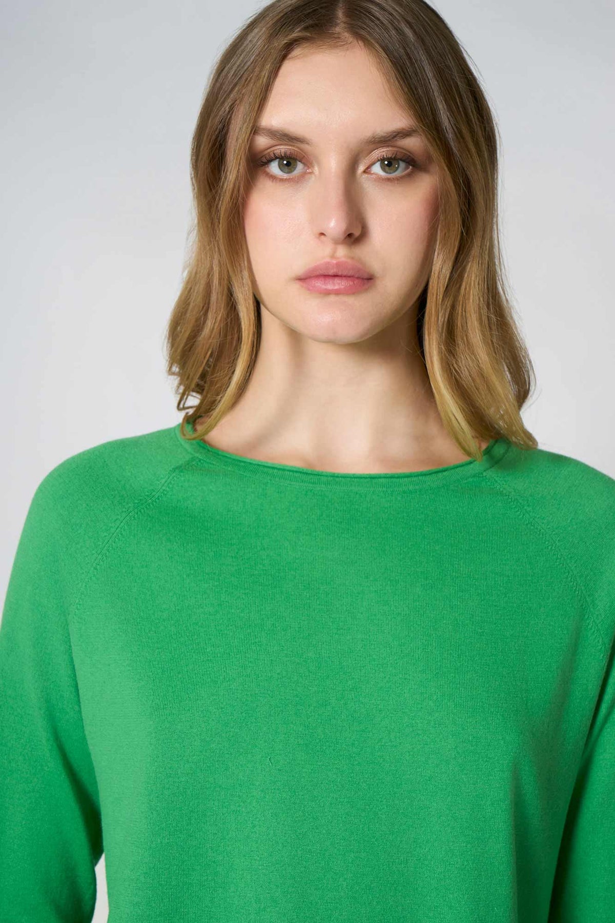 Maglia Girocollo in Cotone Seta Cashmere Verde