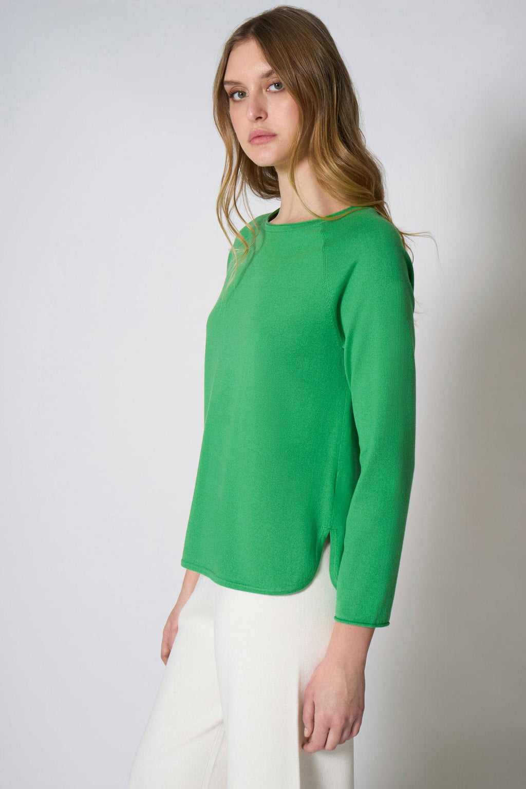 Maglia Girocollo in Cotone Seta Cashmere Verde
