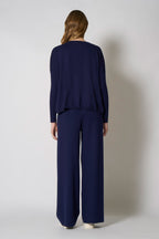 Cardigan Over in Cotone Seta Cashmere Blu