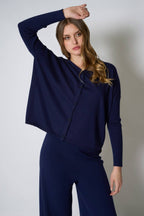 Cardigan Over in Cotone Seta Cashmere Blu