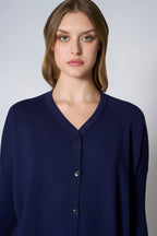 Cardigan Over in Cotone Seta Cashmere Blu