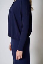 Cardigan Over in Cotone Seta Cashmere Blu