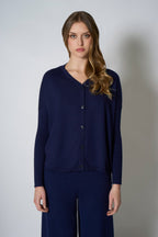 Cardigan Over in Cotone Seta Cashmere Blu