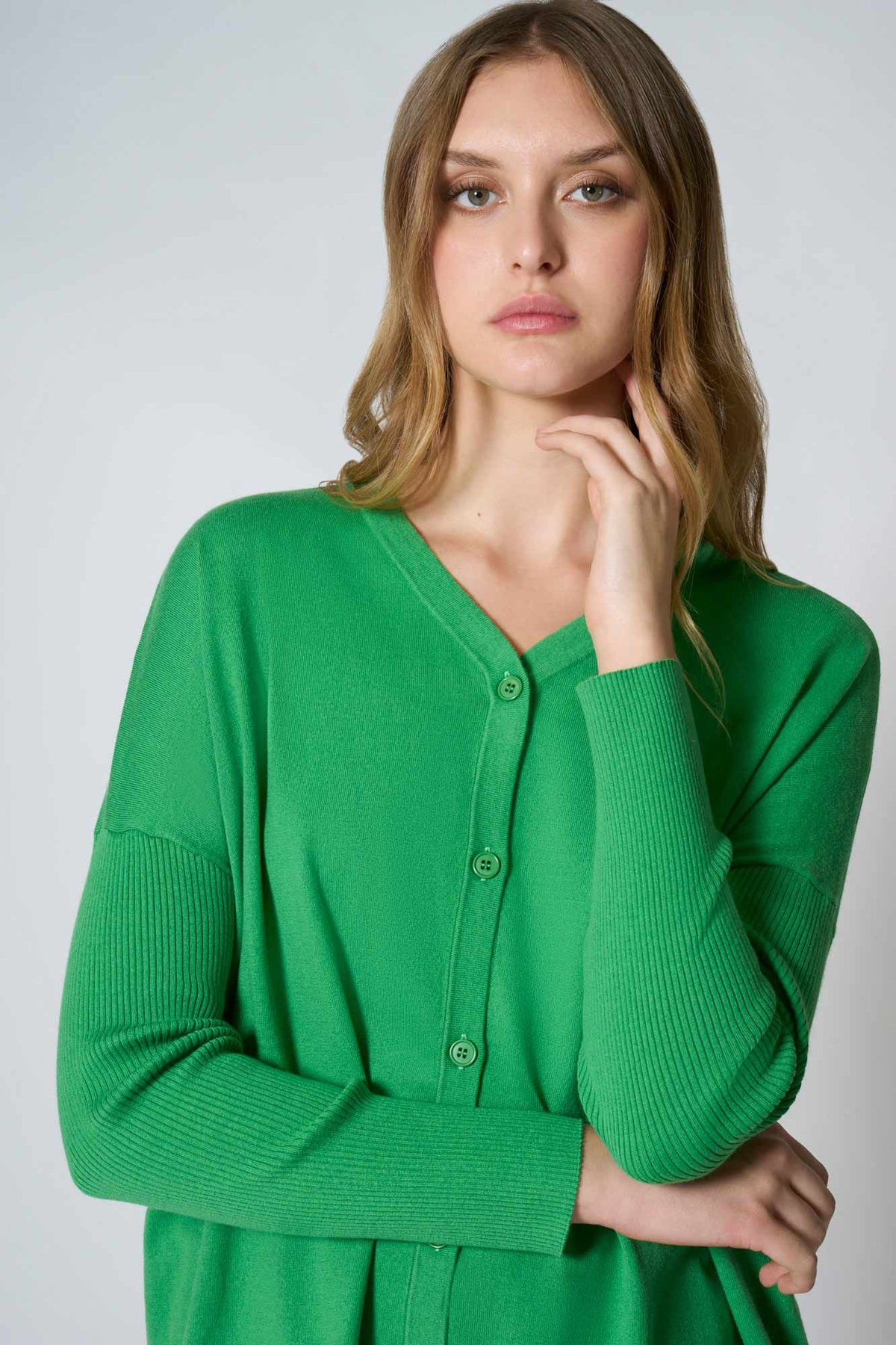 Cardigan Over in Cotone Seta Cashmere Verde