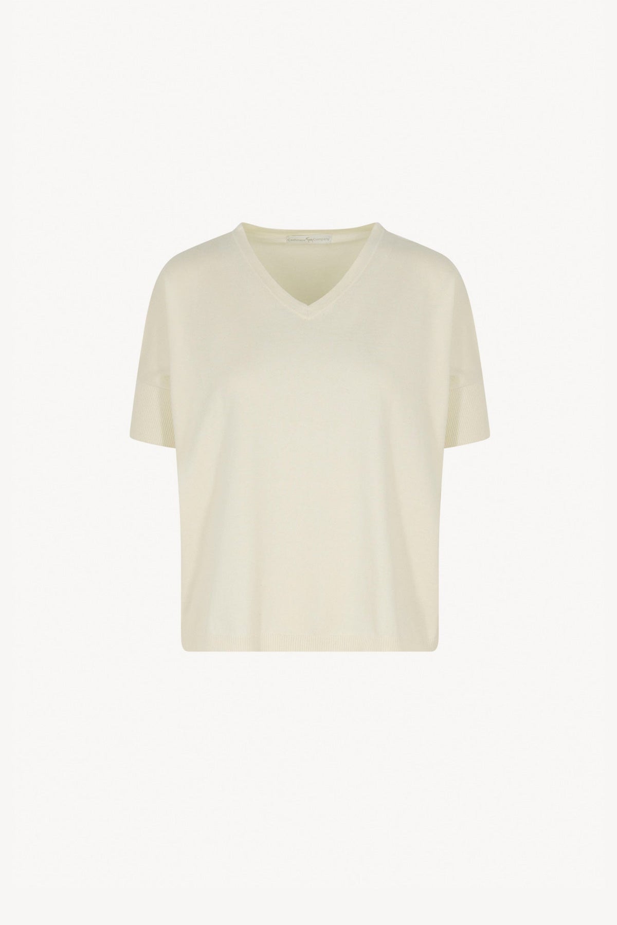 Maglia Scollo a V Mezza Manica Over in Cotone Seta Cashmere Bianco Latte